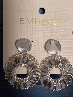 Emberly NWT Silver-Tone Beaded Circle Drop Earrings